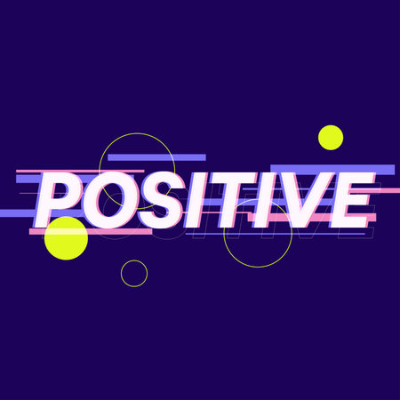 Bold Header Typography of "Positive" with Glitched Effect and Floating Circlesのイラスト素材