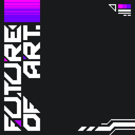 Hgh Tech Style Brutalism Frame with 'Future of Art' Bold Futuristic Typography, Purple Tone, Pixel Art Styleのイラスト素材