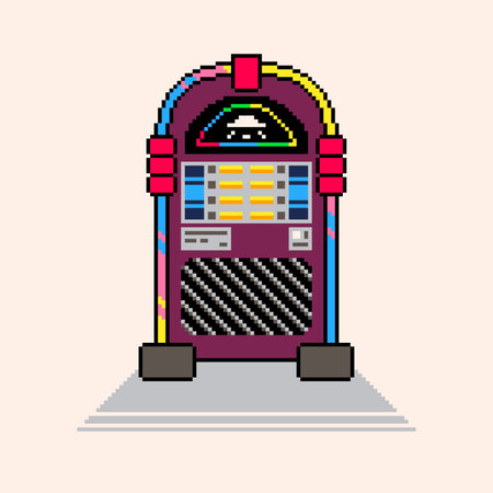 Purple Vintage Styled Jukebox with Shadow, Pixel Art Illustrationのイラスト素材