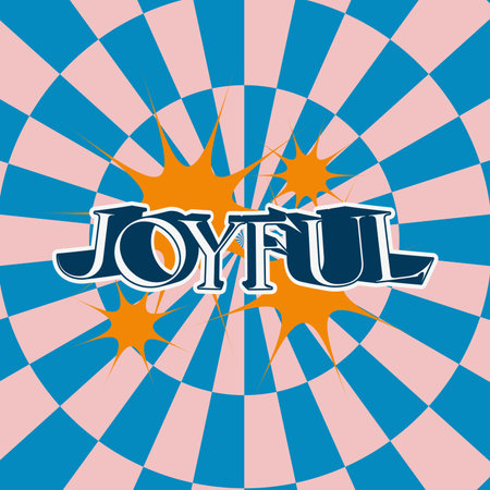 Elegant Embossed Typography of 'Joyful' with Dark Blue Outline with Orange Spark, Summer Color City Pop Style Artworkのイラスト素材