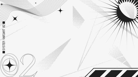 White Background with Dithered Gradiwnt Shards, covered with Black Abstract Bold Shape Decoration Frameのイラスト素材