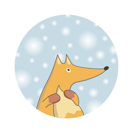 Cute little fox. Winter background with snowflakes. Christmas card or icon.のイラスト素材