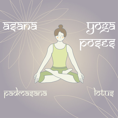 Padmasana. Lotus pose. Asana. Yoga poses.のイラスト素材