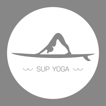 Logo for Stand up Paddle Yoga. Downward-facing dog. Grey and white circle.のイラスト素材