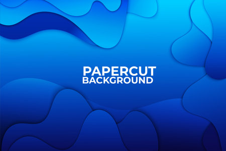 Blue abstract background with 3d paper cut shapes. Modern cover design template.のイラスト素材