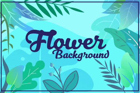Floral background with tropical leaves. Vector illustration in flat style.のイラスト素材