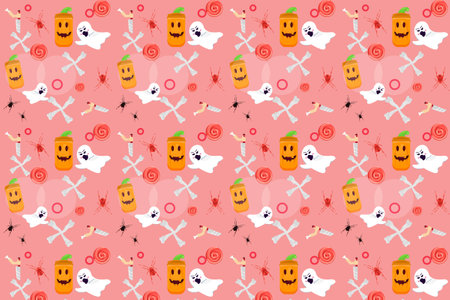 Background pattern art skeleton and pumpkin ghost special halloween design good for wall art, wallpaper, and for box design product, textileのイラスト素材