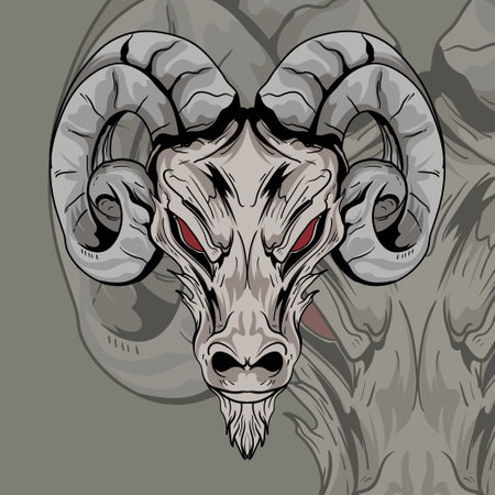 The symbol of Satanism Baphomet goat skull demon goat head hand drawn print or blackwork flash tattoo art design Â in engraving techniqueのイラスト素材