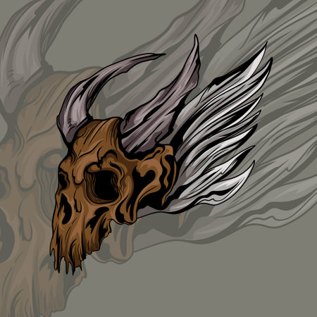 The symbol of Satanism Baphomet goat skull demon goat head hand drawn print or blackwork flash tattoo art design Â in engraving techniqueのイラスト素材