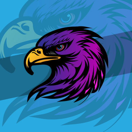 Eagle head vector illustration on blue background. Eagle head mascot.のイラスト素材