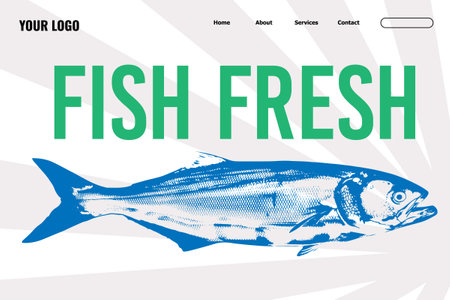 Buy Fish online in shop, fresh and frozen fish delivery and order in store on website with information of product. Dieting and nutrition, meal and nourishment. Monochrome vector in flat styleのイラスト素材