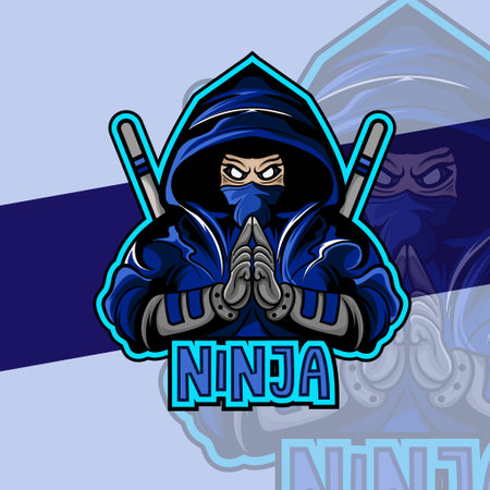 ninja in mask esport logo mascot design emblem mascot for sport Team. Concept style for badge, emblem and tshirt printing. angry ninja illustration for sport and esport team.のイラスト素材