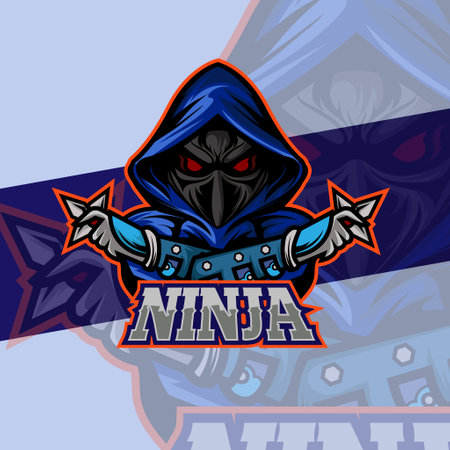 ninja in mask esport logo mascot design emblem mascot for sport Team. Concept style for badge, emblem and tshirt printing. angry ninja illustration for sport and esport team.のイラスト素材