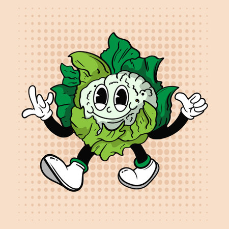 Groovy hippie characters Vegetables Doodle  retro cartoon style illustration Simple background images for poster, cover, banner, desktop wallpaper.のイラスト素材