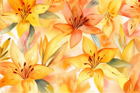 elegant Flower watercolor art background vector. Wallpaper design with floral paint brush line art. leaves and flowers nature design for cover, wall art, invitation, fabric, poster, canvas print.のイラスト素材