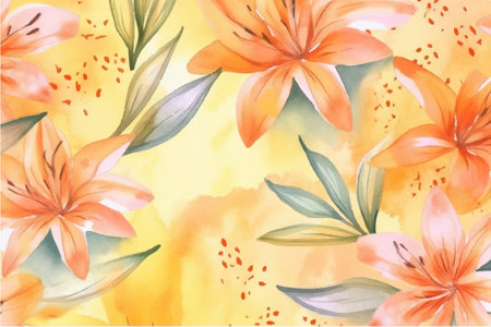 elegant Flower watercolor art background vector. Wallpaper design with floral paint brush line art. leaves and flowers nature design for cover, wall art, invitation, fabric, poster, canvas print.のイラスト素材