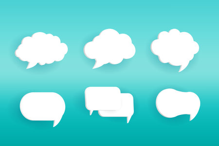 Set of Six 3D speech bubble icons, isolated on orange background. 3D Chat icon set Realistic 3d design.のイラスト素材