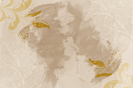 Abstract watercolor art botanical line art wallpaper background vector. Luxury cover design with text, golden texture and brush style.のイラスト素材