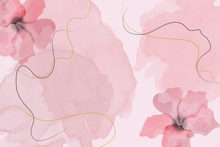 Abstract watercolor art botanical line art wallpaper background vector. Luxury cover design with text, golden texture and brush style.のイラスト素材