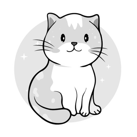 Coloring Page Outline Of cartoon fluffy Cute cat. Coloring book page for children.のイラスト素材