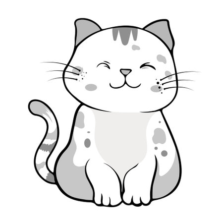 Coloring Page Outline Of cartoon fluffy Cute cat. Coloring book page for children.のイラスト素材
