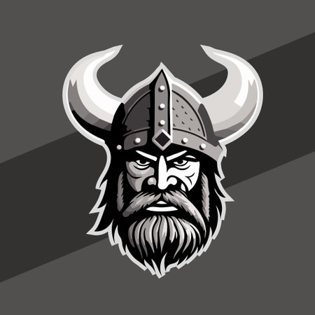 Viking man with Helmet, Axes, Armor illustration, esports mascot, gaming logo template.Hand-drawn illustration for mascot sport logo badge label sign poster emblem patch t-shirt printingのイラスト素材