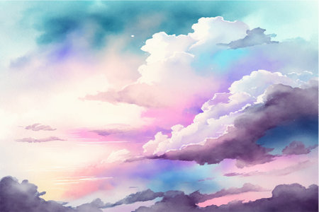 Hand painted watercolor sky cloud background with a pastel colored