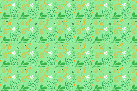 Trendy Cute bunny easter Element seamless pattern with decorative eggs. Easter holiday Pastel background for website, printing on fabric, gift wrap and wallpapersのイラスト素材
