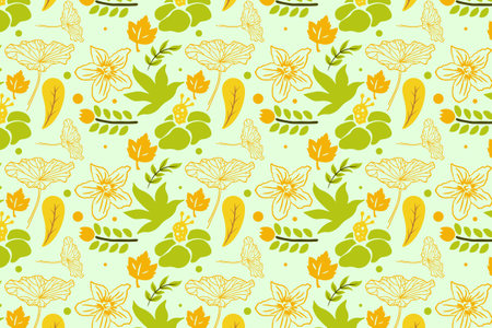 Foliage Cute feminine Abstract Flowers Seamless Patterns Backgroundsのイラスト素材