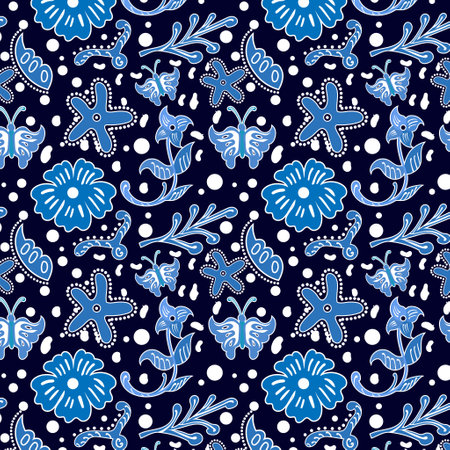 Indonesian batik Decorative floral seamless pattern, fashion background. dyeing applied to whole cloth, or cloth made using this technique originated from Indonesia.のイラスト素材