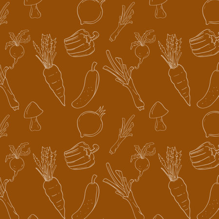 Colorfull Seamless vegetable background Vector Pattern Bright color Pattern suitable for posters, postcards, fabric or wrapping paperのイラスト素材