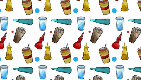 Fast Food Junk  Isometric Seamless Pattern Background Template flat design for decorative or gift wrapping paper,のイラスト素材