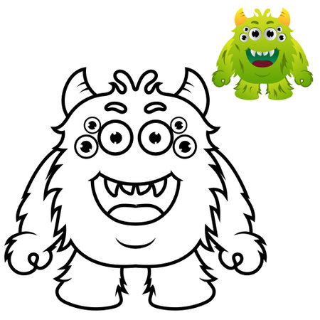 Coloring Pages for kids Education Cute monster cartoon vector icon illustration. monster holiday icon concept isolatedのイラスト素材