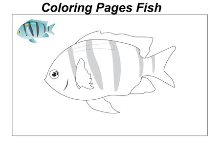 Coloring pages. Marine wild animals. ittle cute baby dolphin underwater. illustration in a cartoon style for a coloring bookのイラスト素材