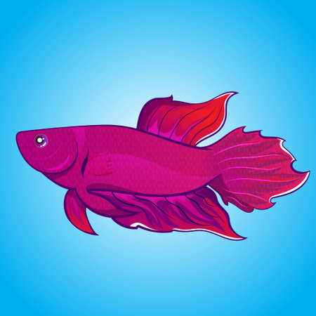 vector exotic Betta fish Halfmoon red and blue fire tail color artwork illustration isolated on water background. Design Can for Drawing book or element for productのイラスト素材
