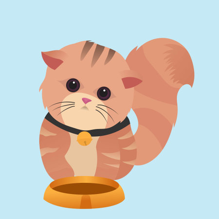 Cute cat animal pets orange color illustration hungry waiting for the foodのイラスト素材