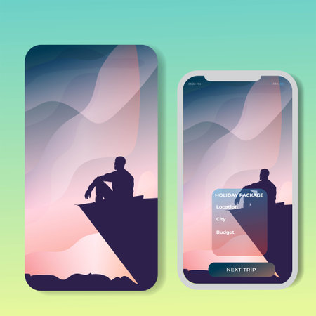 Vector banners set with polygonal landscape illustration. For Mobile aps, banner, horizontal header website, printed materials. Image Picture Backgroundのイラスト素材