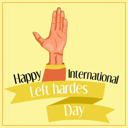 Vector Illustration Banner Happy Left Handers with drawn hand circle orange backgroundのイラスト素材