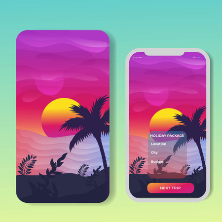 Vector banners set with polygonal landscape illustration. For Mobile aps, banner, horizontal header website, printed materials. Image Picture Backgroundのイラスト素材