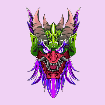 Satan head with japanese style culture illustration Sinister masks of Japanese demons and monstersのイラスト素材