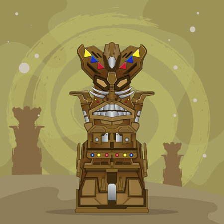 Vintage totem tiki mask wooden voodoo colorful concept posterのイラスト素材