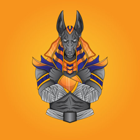 Egyptian God Anubis measures the human heart and pen on sacred scales. God of deathのイラスト素材