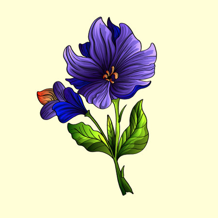 Lily Flat Vector. Lily branch and leaves Floral postcard. Wedding elements isolated background cartoon illustration.のイラスト素材
