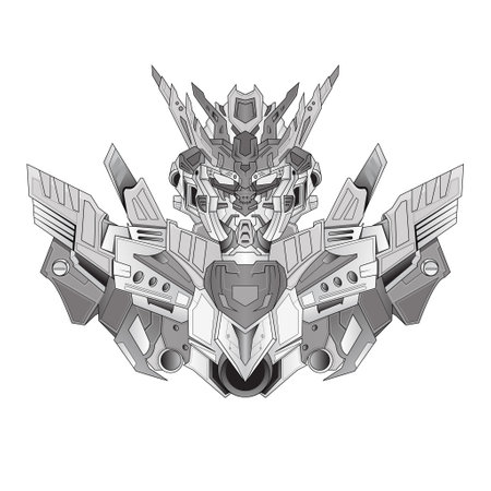 Coloring page Robot knight warrior in background, Perfect for book and tattoosのイラスト素材