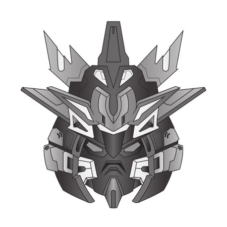 futuristic Black and white Head mecha Robot warrior for T-Shirt Design, Sticker, Poster, Tattooのイラスト素材