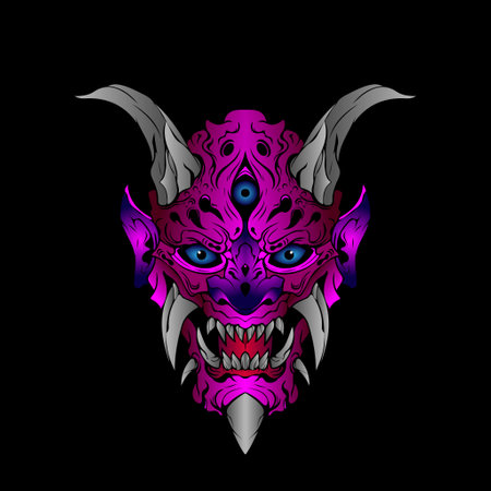 japanese Culture demon hanya mask or oni mask with hand draw style on white background. Ready for Print Apparel and tattoosのイラスト素材