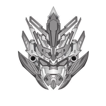 futuristic Black and white Head mecha Robot warrior for T-Shirt Design, Sticker, Poster, Tattooのイラスト素材
