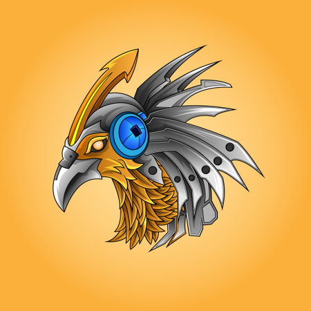 The lord of Horus Pharaoh God Face and head Egyptian Eagle esport logo. Pharaonic wings and the key to life and the Egyptian Eternal Sun mascot logo designのイラスト素材
