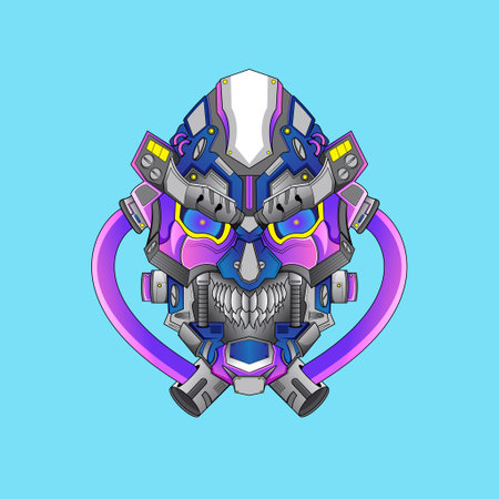 Head Mecha cyberpunk warrior robot llustration for t shirt or badgeのイラスト素材