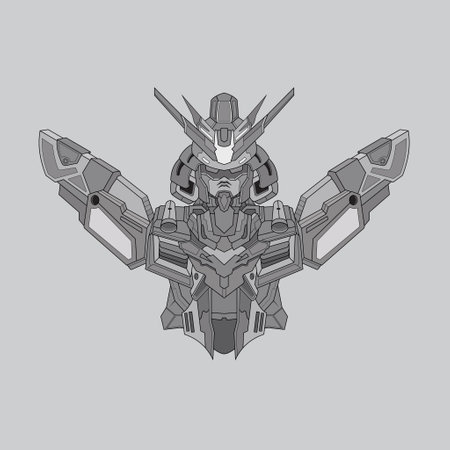 black and white warrior cyborg robot knight in the sacred geometry ornaments background, Perfect for tattoosのイラスト素材